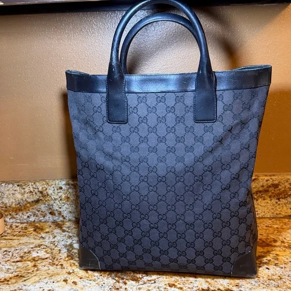 GUCCI GG Pattern Hand Tote Bag Leather canvas Black - Picture 3 of 15